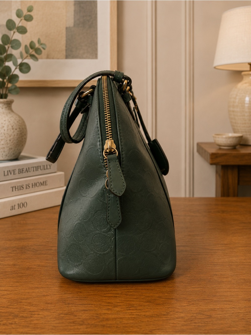 Coach Dark Green Leather Embossed Leather Dome Satchel Bag F31407 - Picture 5 of 13
